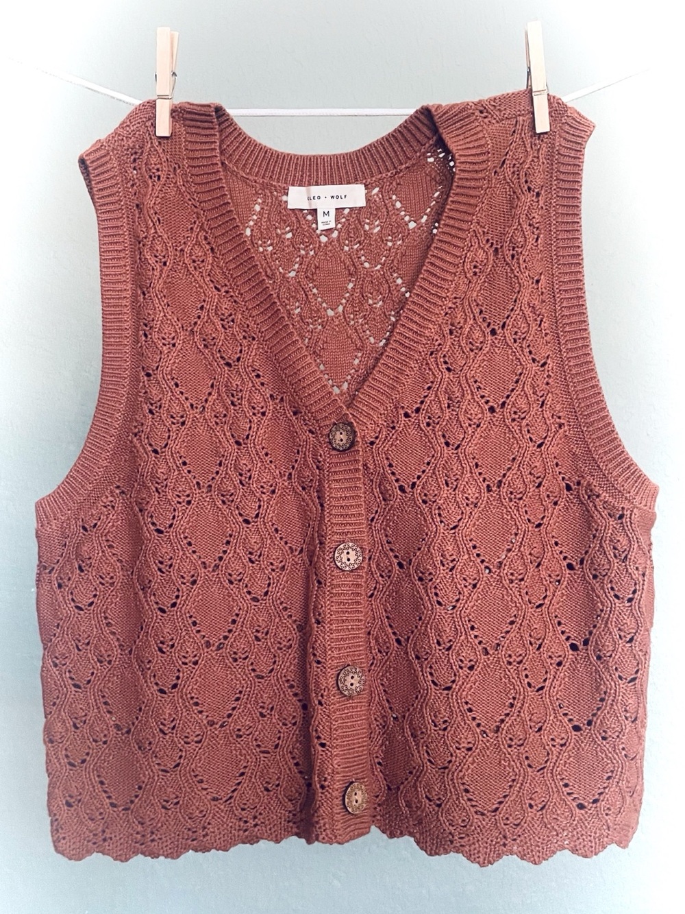 Red Wolff Knit Button-Front Sleeveless Sweater Vest - Rust